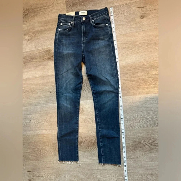 NWT Agolde Sophie Crop Midrise Skinny Women’s 24 2 XS Dark Wash Frayed Hem - Picture 5 of 14